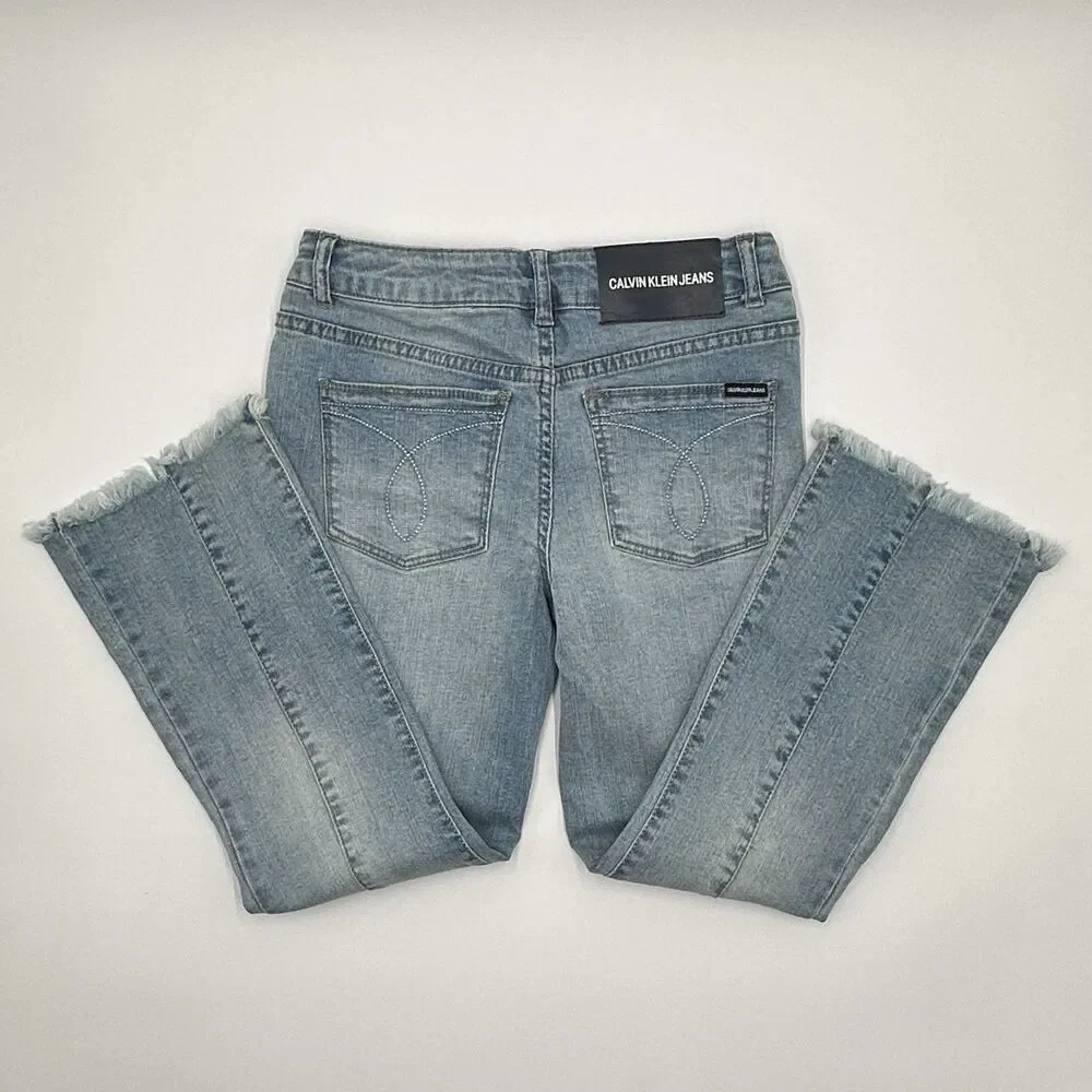 Calvin Klein Jeans Ankle Flare Girls Size 10 Fringe Raw Bottoms Stretch NWT